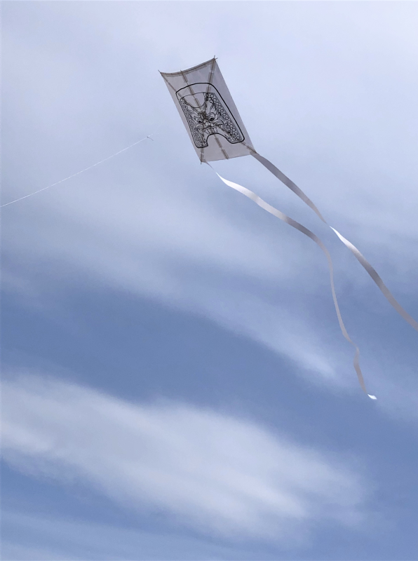 空に上がる凧の画像